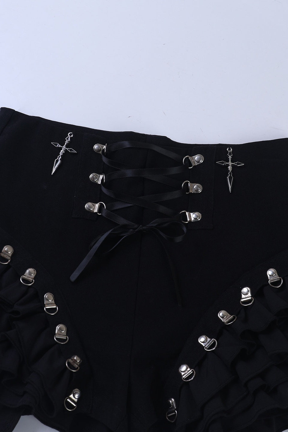 Black Lace-Up Ruffle Skort