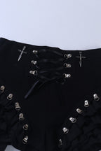 Black Lace-Up Ruffle Skort