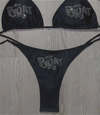 Punk Baddie Letter Rhinestone Halter Swimwear
