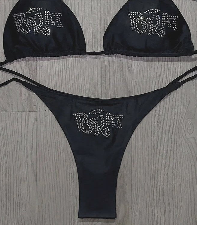 Punk Baddie Letter Rhinestone Halter Swimwear