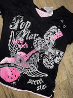 Y2K Butterfly Print Drawstring T-Shirt