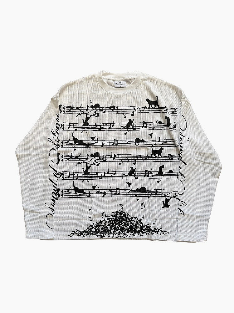 Vintage Street Music Note Print Crew Neck T-shirt