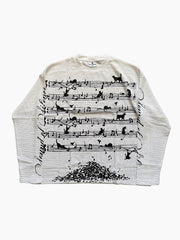 Vintage Street Music Note Print Crew Neck T-shirt