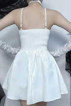 Black White Backless Lace-up Sleeveless Bandage Mini Dress