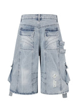 Multi-Pocket Denim Bermuda Shorts
