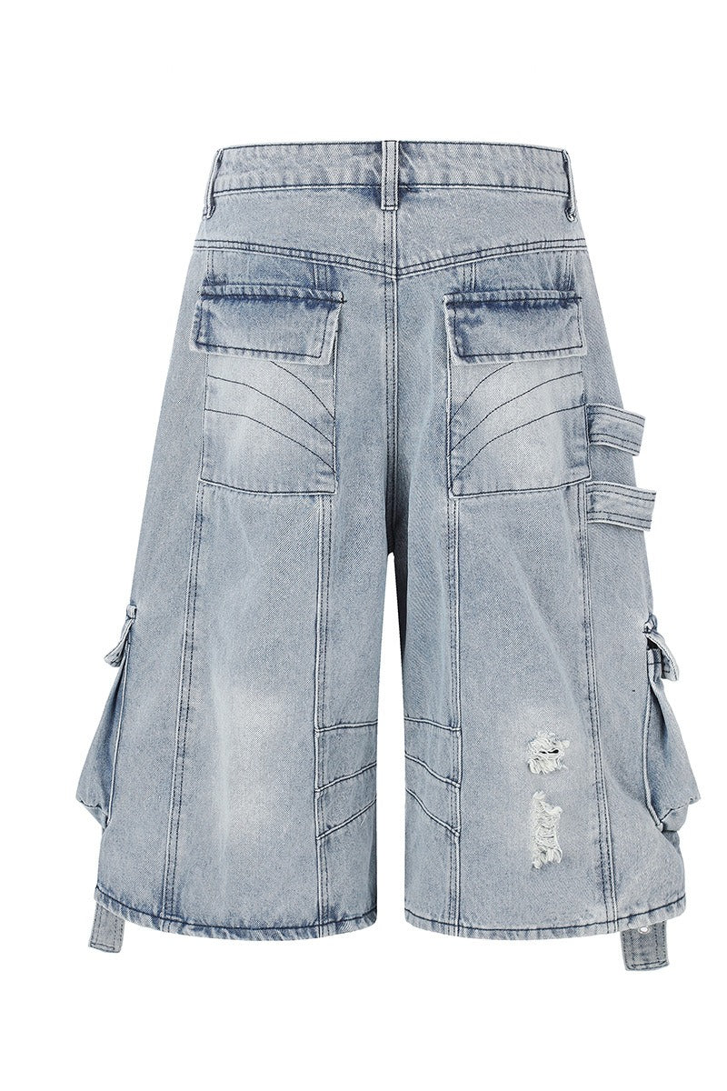 Multi-Pocket Denim Bermuda Shorts