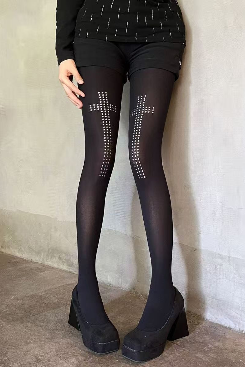 Gothic Black Cross Print Ankle Socks