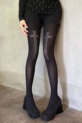 Gothic Black Cross Print Ankle Socks