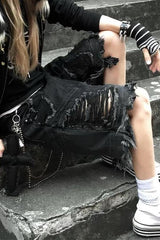 Punk Deconstructed Ripped Cropped Denim Shorts