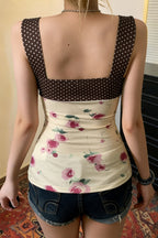 Y2K Floral Lace Polka Dot Tank Top