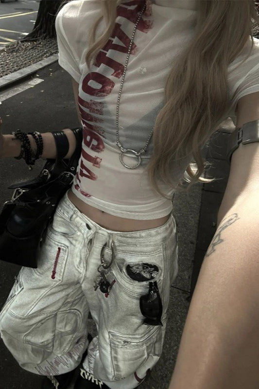 Sheer Mesh Short Sleeve Crop Mesh Top