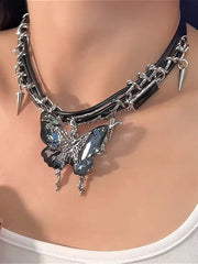 Vintage Gothic Butterfly Stud Tassel Choker Necklace