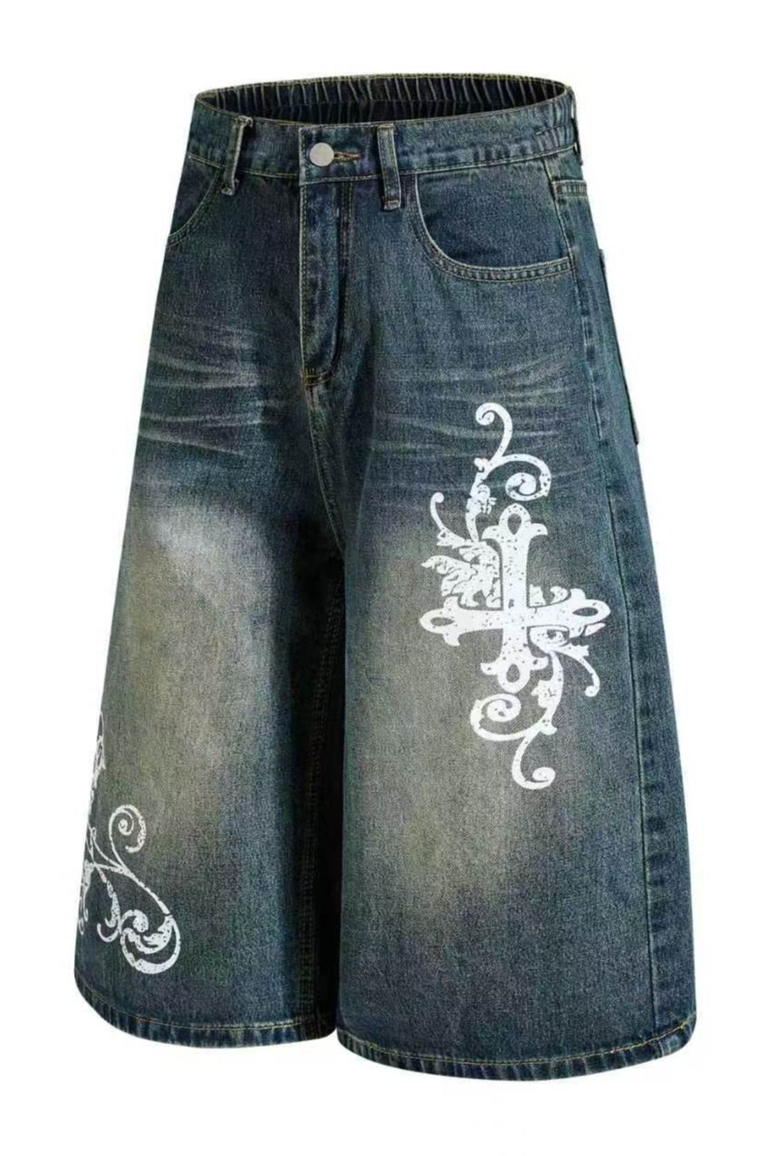 Washed Denim Cropped Pants