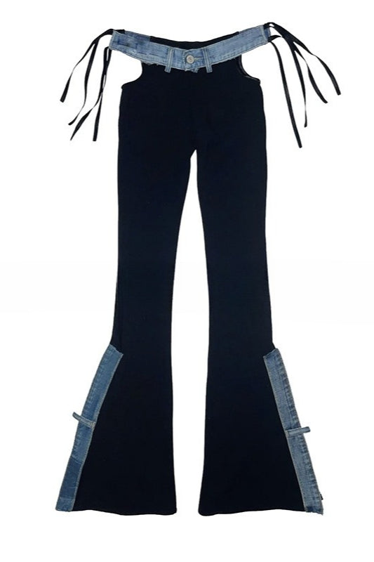 Y2K Baddie Color Block Slim Flare Denim Pants Secondary image