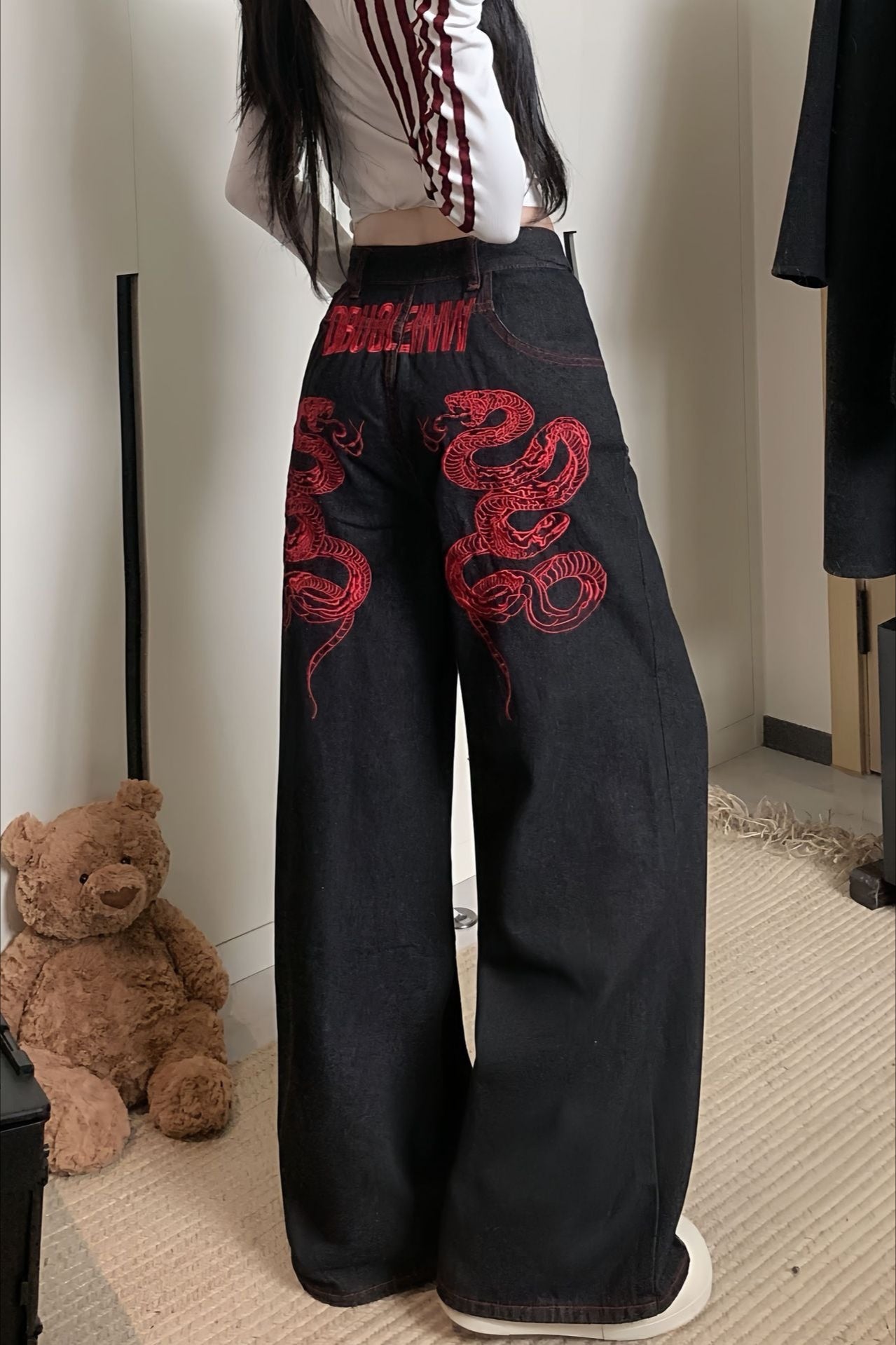 Slim Fit Snake Embroidered Denim Pants Secondary image