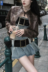 Y2K Washed Denim Pleated Strapless Mini Dress