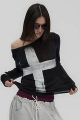 Cross Print Asymmetrical T-Shirt
