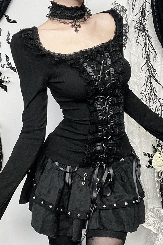 Lace Trim Buckle Gothic T-Shirt Secondary image