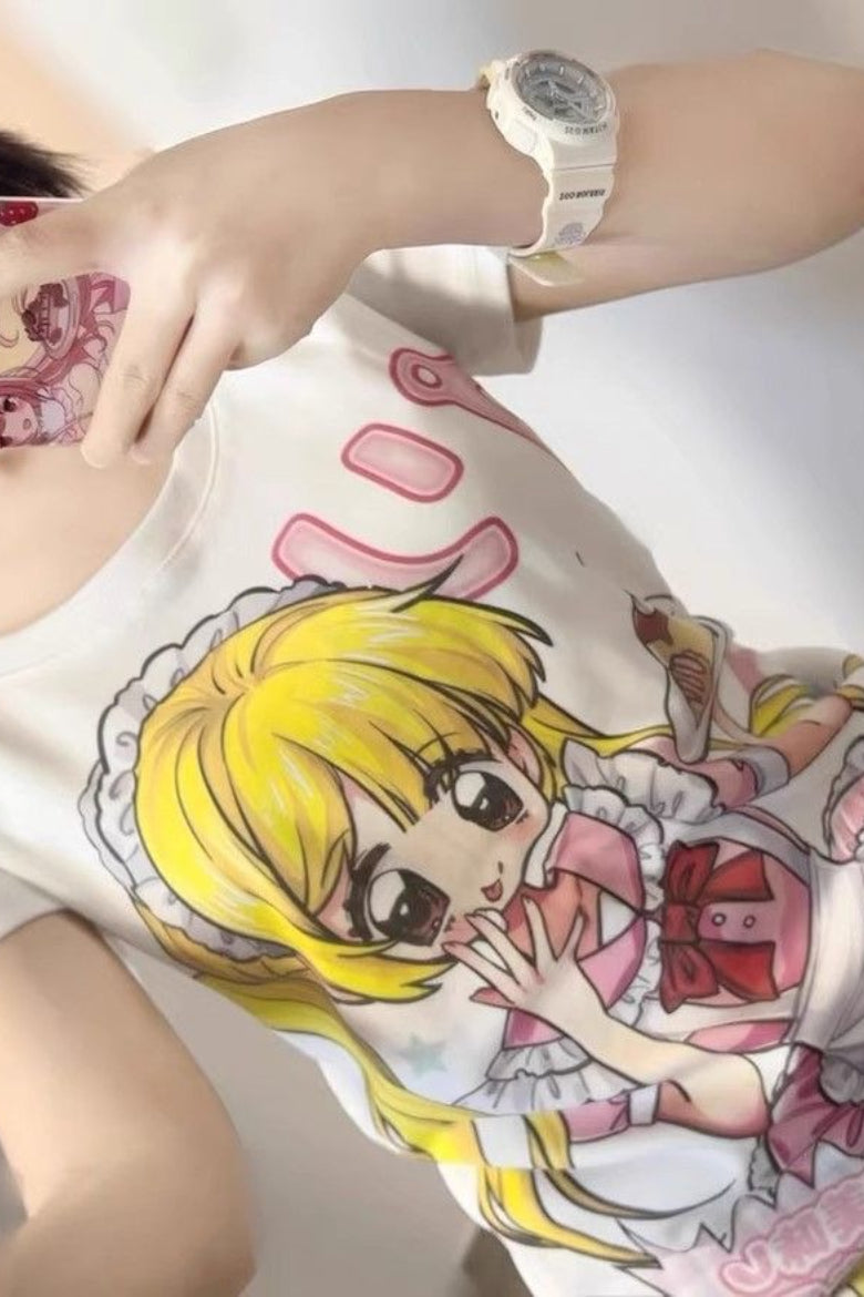 Edgy Harajuku Graphic Fitted Cotton T-shirt