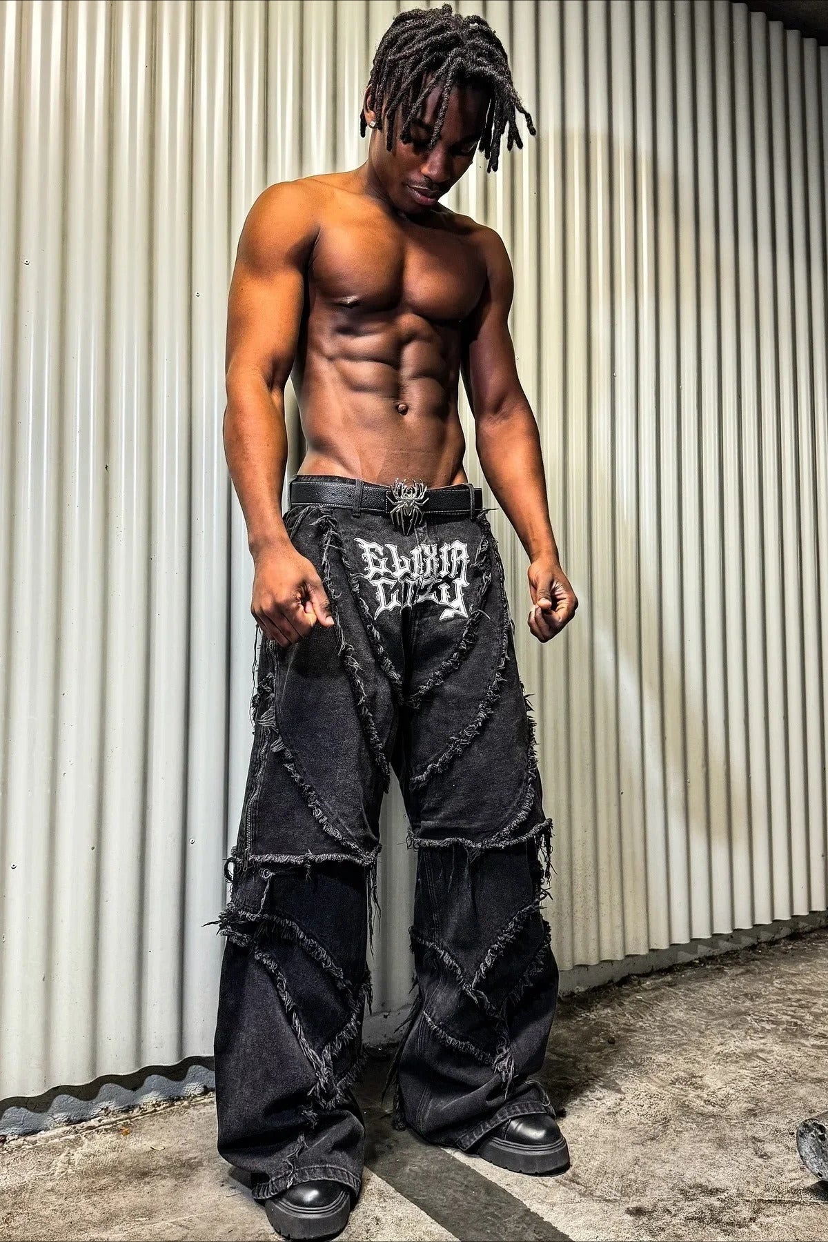Zip Off Patchwork Wide Leg Cargo Jeans