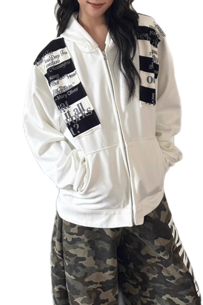 Graphic Patch Zip Up Hoodies