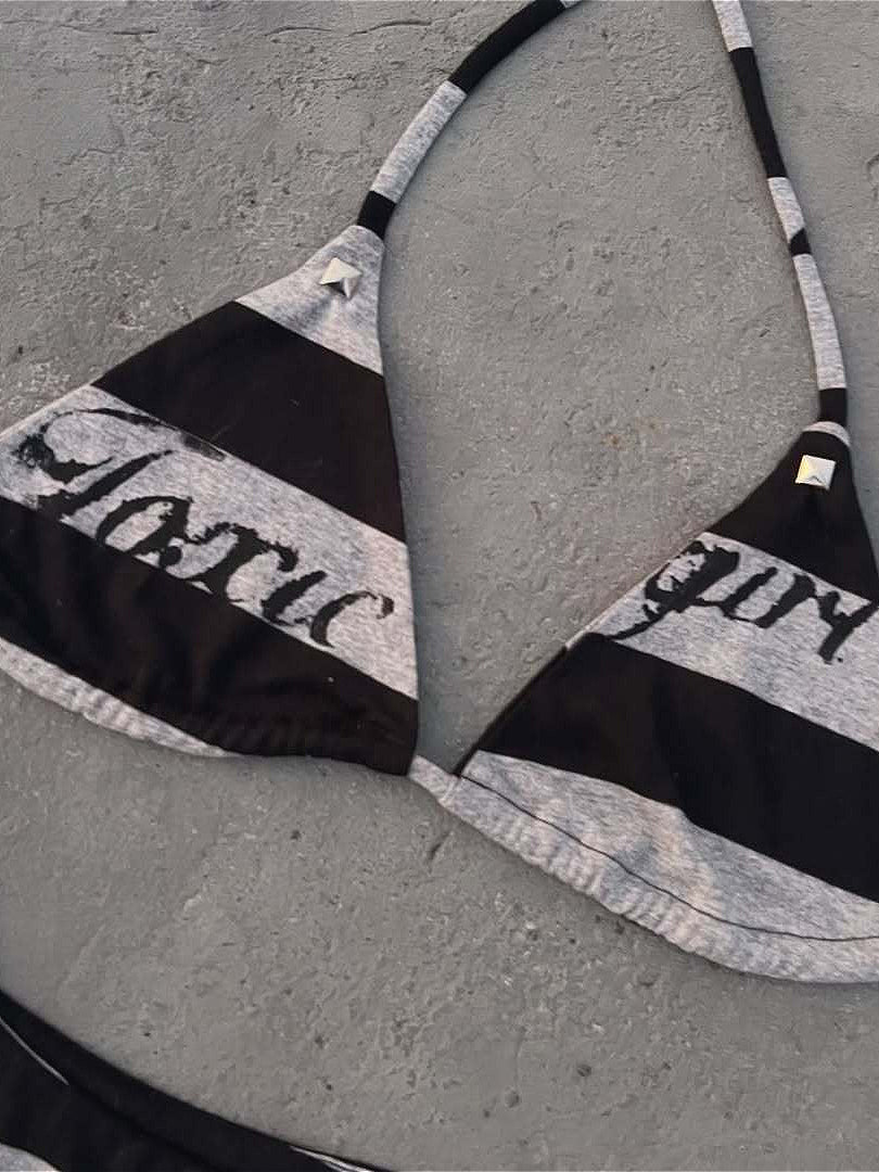 Punk Street Print Cross Rhinestone Swimwear