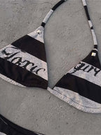 Punk Street Print Cross Rhinestone Swimwear