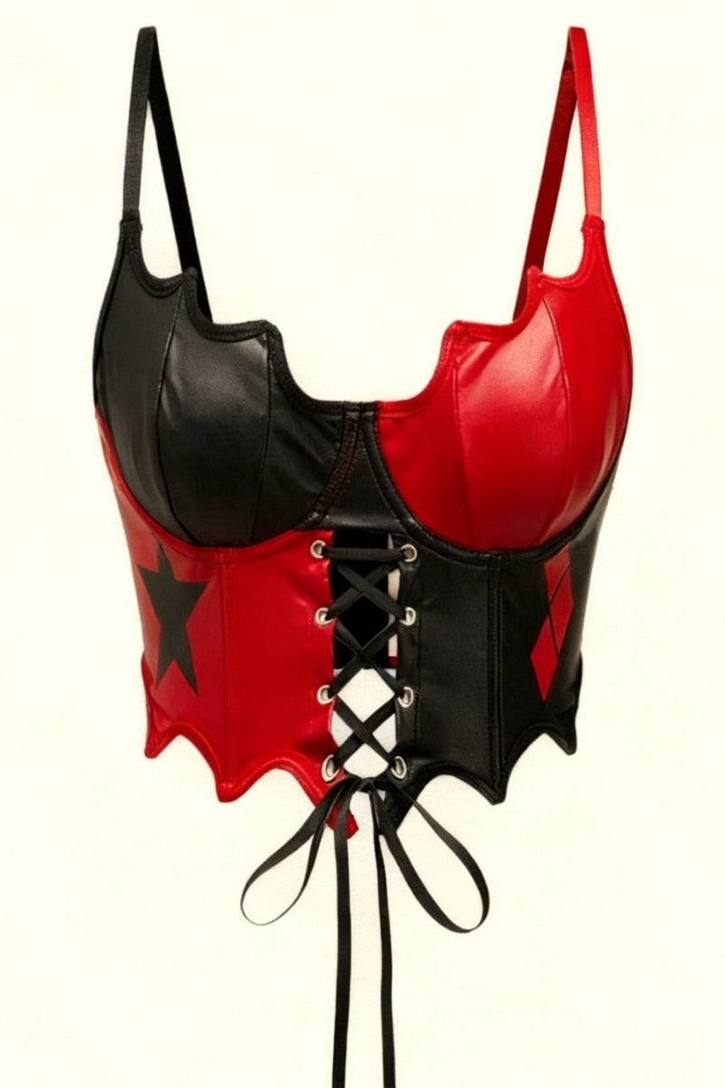 Punk PU Printed Lace Up Strap Boned Corset Main image