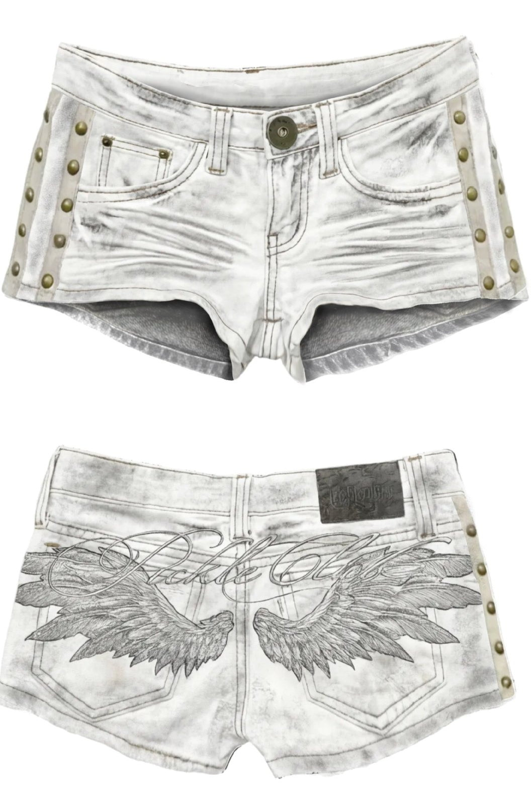 Studded Embroidered Denim Hot Pants