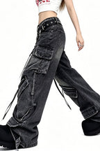 Multi-Pocket Strap Cargo Jeans