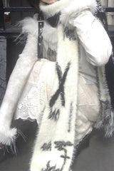 Y2K Black White Japanese Cute Cartoon Long Luxury Warm Autumn Winter Scarf