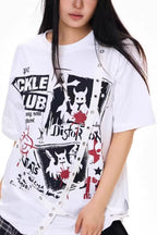 Edgy Gothic Print Loose Fit Student T-shirt
