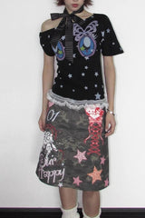 Retro Punk Graffiti Star Slit Skirt