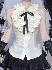 Retro Flounce Neck Sleeveless Blouse