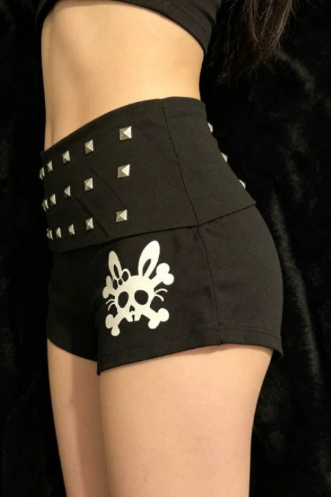 Studded Graphic Foldover Hot Pants