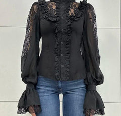 Victorian Ruffle Lace Patchwork Blouse