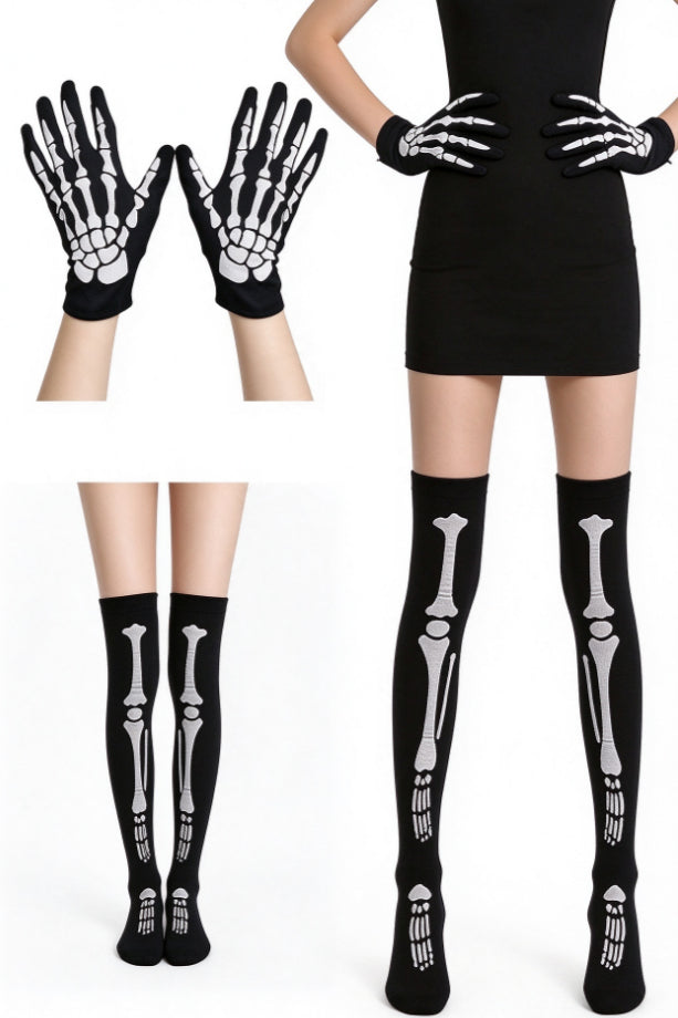 Skeleton Graphic Matching Glove Socks