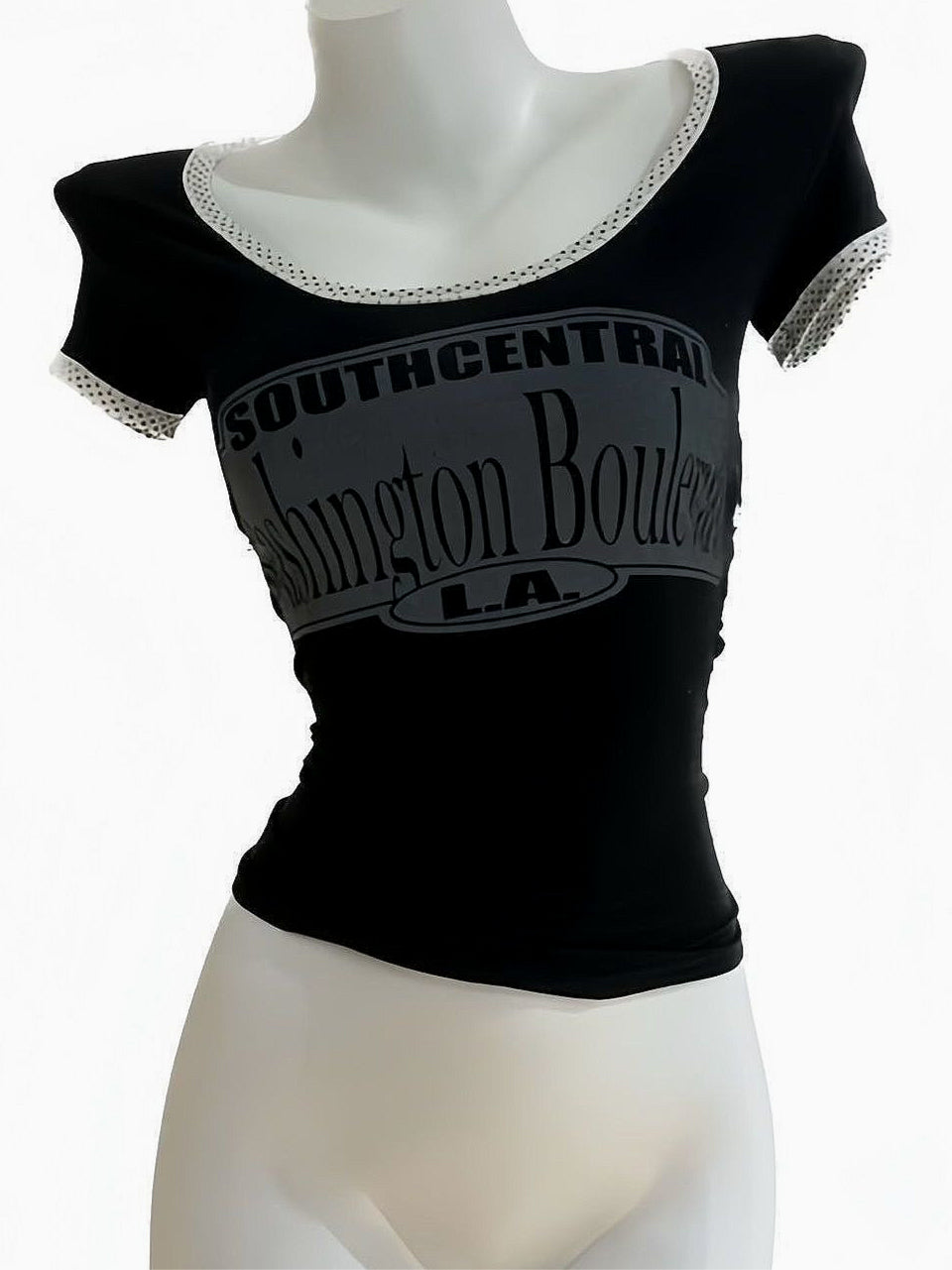 Y2K Grey Black Letter Print Lace-up T-shirt