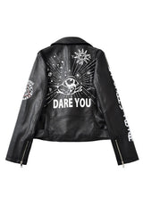 PU Leather Rivet Zip Epaulet Biker Street Jacket