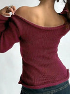 Premium Off Shoulder Solid Color Slim Long Sleeve Sweater
