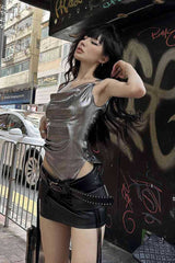 Silver Gray O-Ring Decor Tank Top