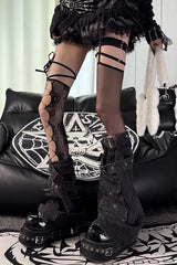 Dark Gothic Asymmetry Rivet Over Knee Socks