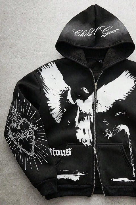 Dove Heart Graphic Black Zip Hoodie Secondary image