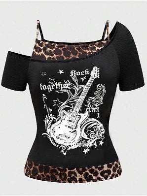Y2K Vintage Punk Guitar Print Camisole T-Shirt Secondary image