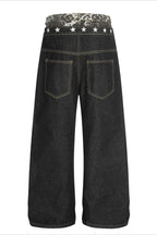 Double Waistband Tie Curved Blade Baggy Stacked Pants