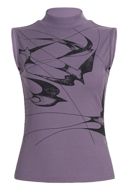 Bat Graphic Mock Neck Tank Top