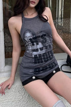 Portrait Letter Graphic Halter Tank Top
