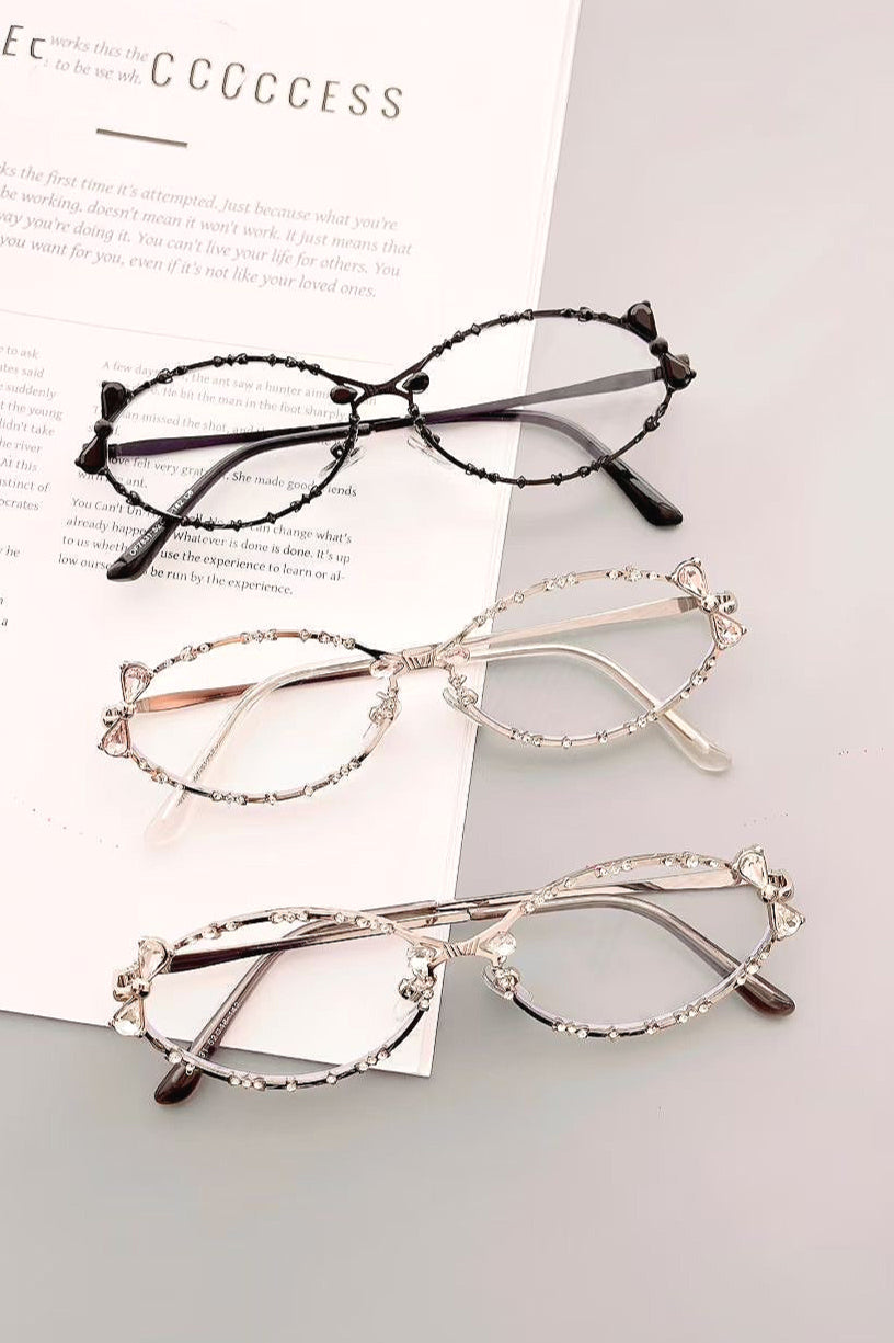 Y2K Cat Eye Rhinestone Glasses