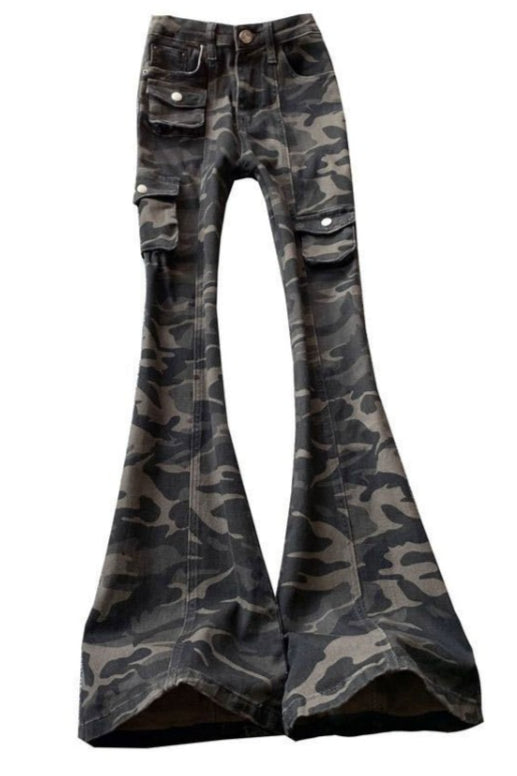 Camouflage Flared Cargo Pocket Pants