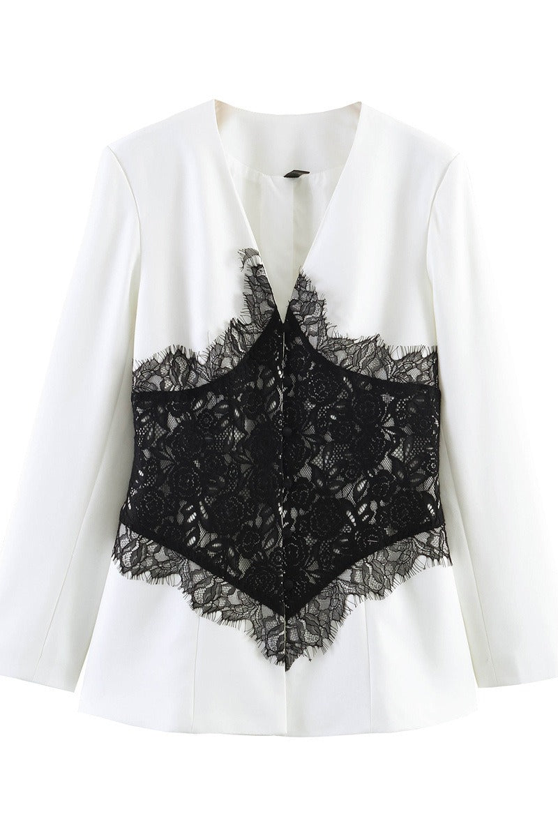 Contrast Lace Corset Panel Coats